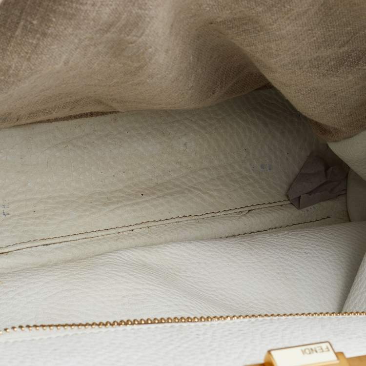 Pre Owned Fendi Beige/White Zucca Fabric and Leather Large Selleria Peekaboo Top Handle Bag