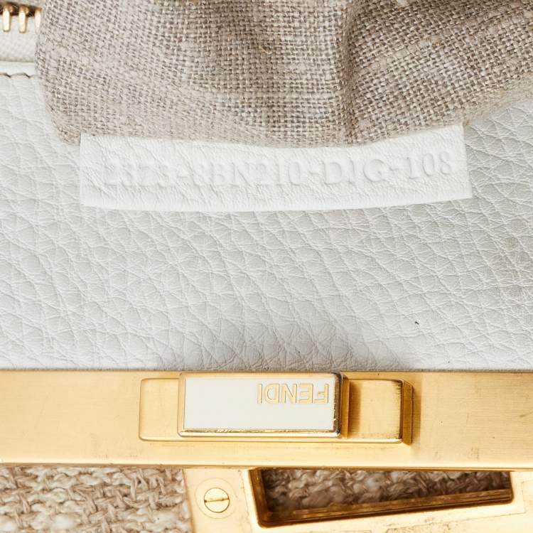 Pre Owned Fendi Beige/White Zucca Fabric and Leather Large Selleria Peekaboo Top Handle Bag