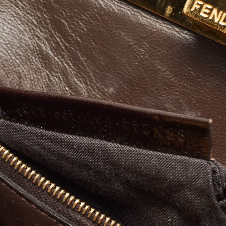 Pre Owned Fendi Brown Ostrich Leather Mini Peekaboo Top Handle Bag