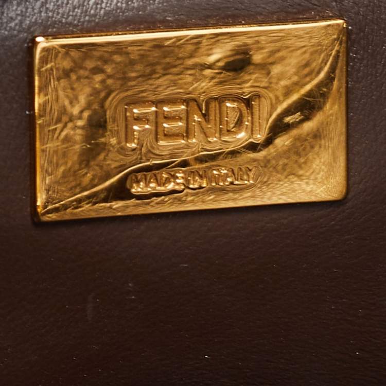 Pre Owned Fendi Brown Ostrich Leather Mini Peekaboo Top Handle Bag
