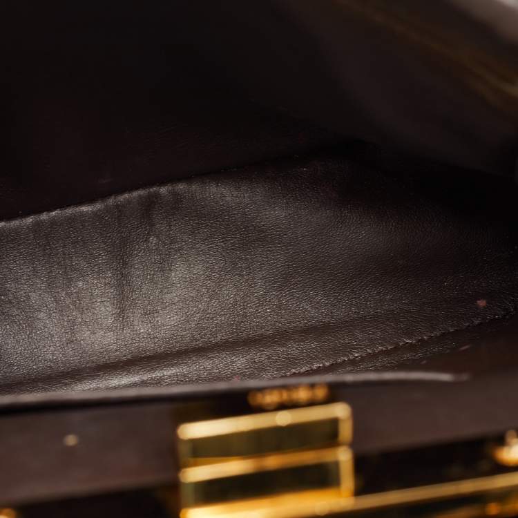 Pre Owned Fendi Brown Ostrich Leather Mini Peekaboo Top Handle Bag