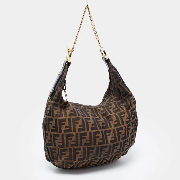 Pre Owned Fendi Tobacco Zucca Canvas and Leather Chef Chain Hobo