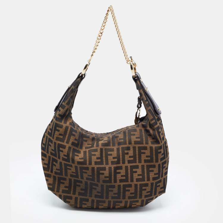 Pre Owned Fendi Tobacco Zucca Canvas and Leather Chef Chain Hobo