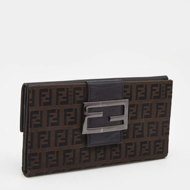 Pre Owned Fendi Black/Brown Zucchino Canvas and Leather Forever Continental Wallet