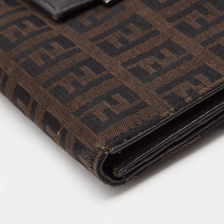 Pre Owned Fendi Black/Brown Zucchino Canvas and Leather Forever Continental Wallet