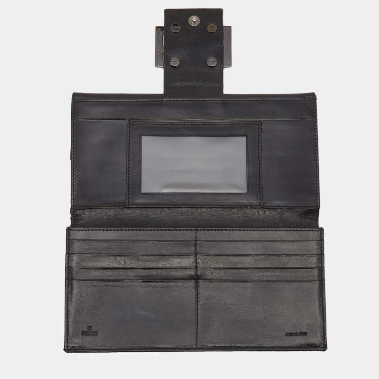 Pre Owned Fendi Black/Brown Zucchino Canvas and Leather Forever Continental Wallet