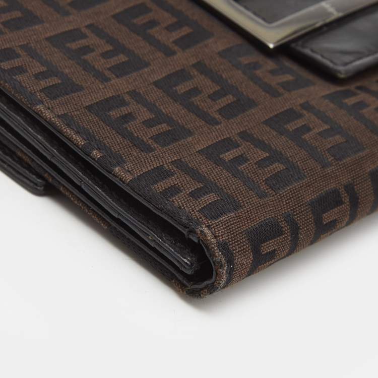 Pre Owned Fendi Black/Brown Zucchino Canvas and Leather Forever Continental Wallet