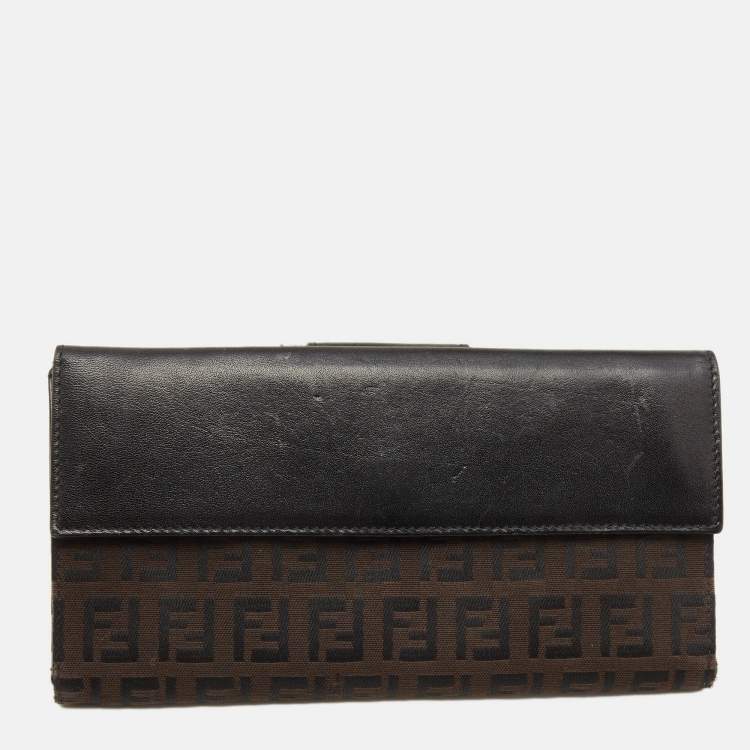 Pre Owned Fendi Black/Brown Zucchino Canvas and Leather Forever Continental Wallet
