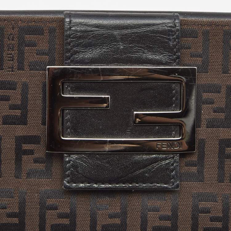 Pre Owned Fendi Black/Brown Zucchino Canvas and Leather Forever Continental Wallet