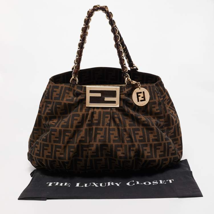 Pre Owned Fendi Tobacco Zucca Canvas Large Mia Shoulder Bag