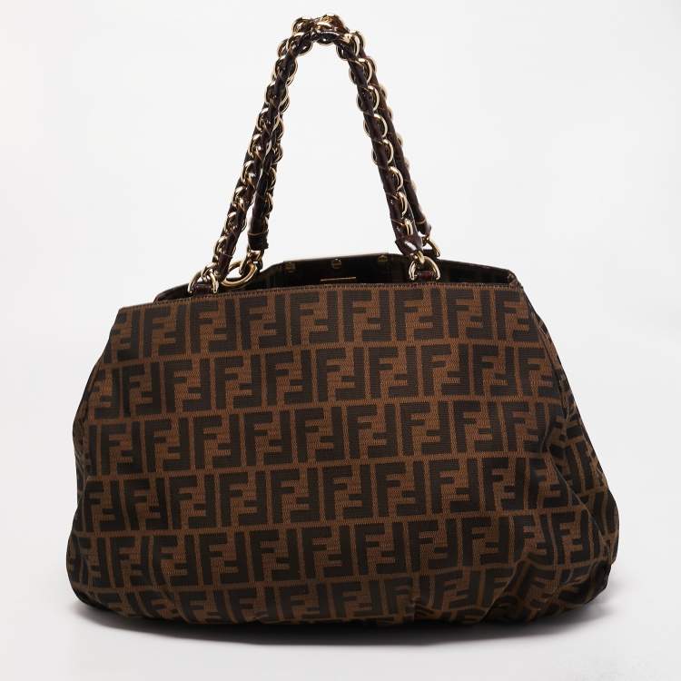 Pre Owned Fendi Tobacco Zucca Canvas Large Mia Shoulder Bag