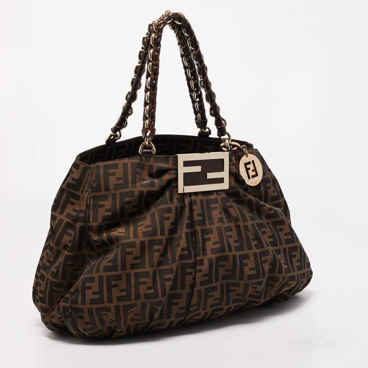 Pre Owned Fendi Tobacco Zucca Canvas Large Mia Shoulder Bag