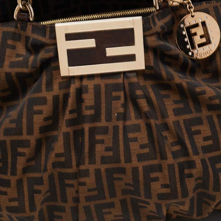 Pre Owned Fendi Tobacco Zucca Canvas Large Mia Shoulder Bag