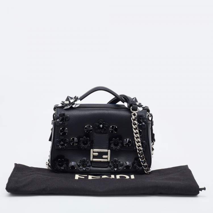 Pre Owned Fendi Blue/Black Leather Micro Flowerland Double Baguette Bag
