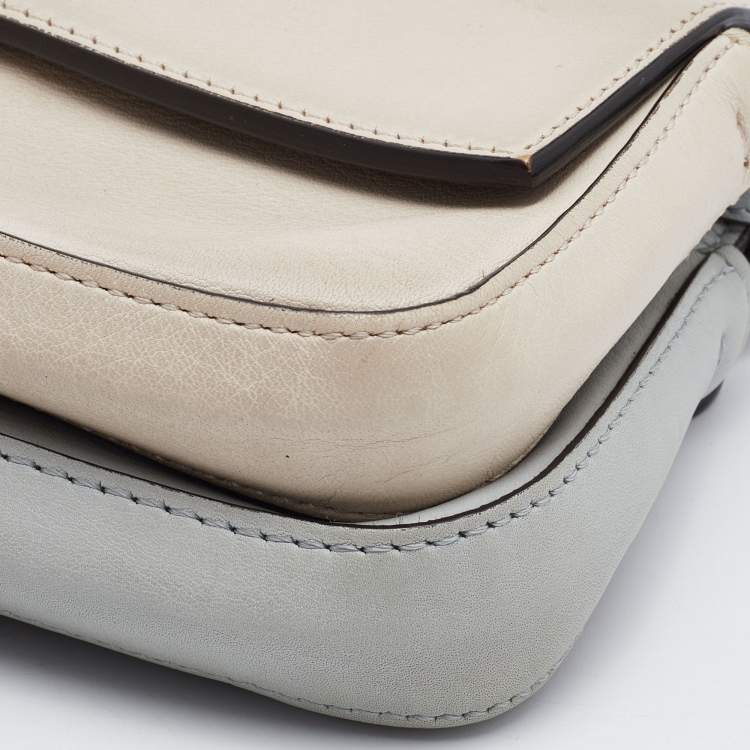 Pre Owned Fendi Grey/Beige Embellished Leather Micro Double Baguette Bag
