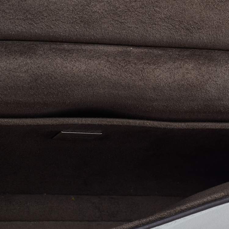 Pre Owned Fendi Grey/Beige Embellished Leather Micro Double Baguette Bag