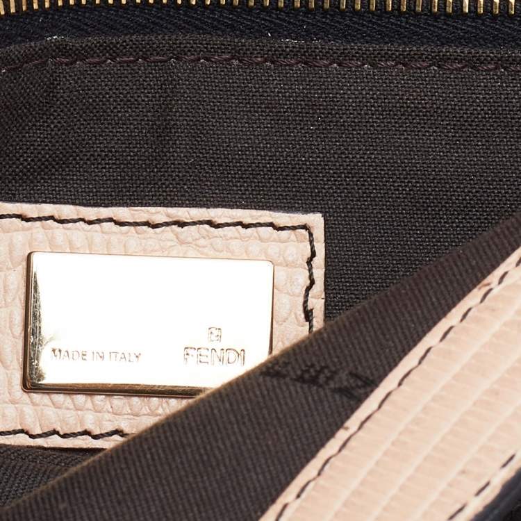Pre Owned Fendi Black/Pink Lizard Embossed Leather Flap Clutch