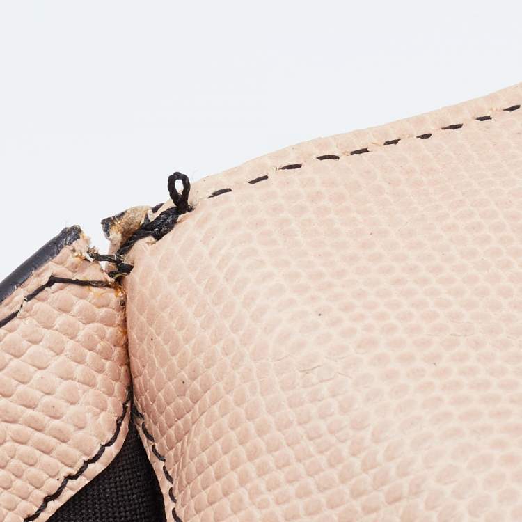 Pre Owned Fendi Black/Pink Lizard Embossed Leather Flap Clutch