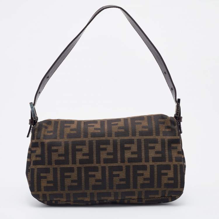 Pre Owned Fendi Tobacco Zucca Canvas and Leather Baguette Bag