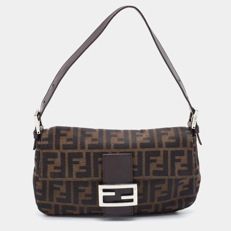 Pre Owned Fendi Tobacco Zucca Canvas and Leather Baguette Bag