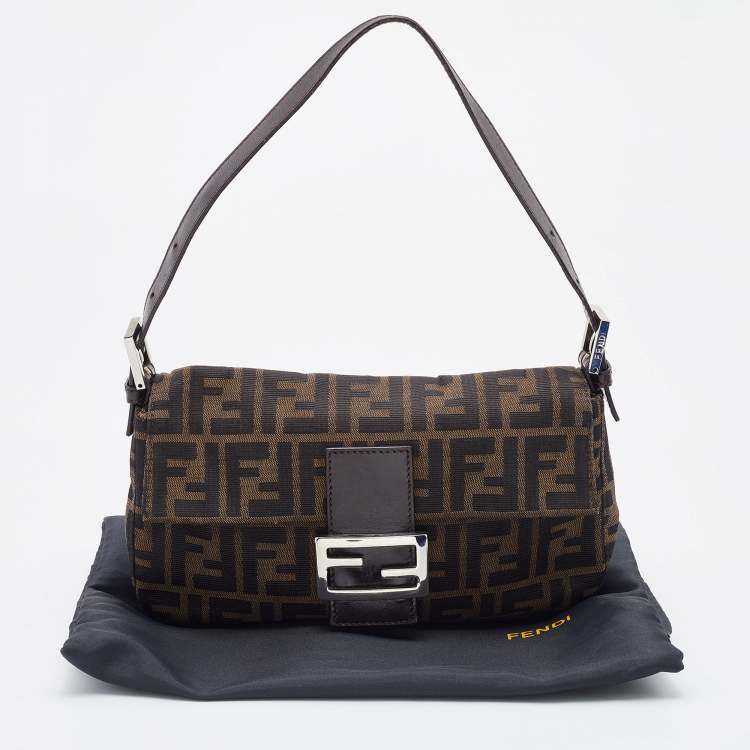 Pre Owned Fendi Tobacco Zucca Canvas and Leather Baguette Bag