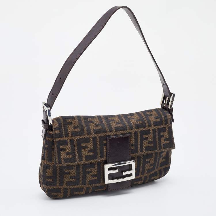 Pre Owned Fendi Tobacco Zucca Canvas and Leather Baguette Bag