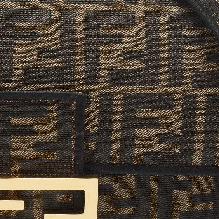 Pre Owned Fendi Tobacco Zucca Canvas Baguette Flap Top Handle Bag