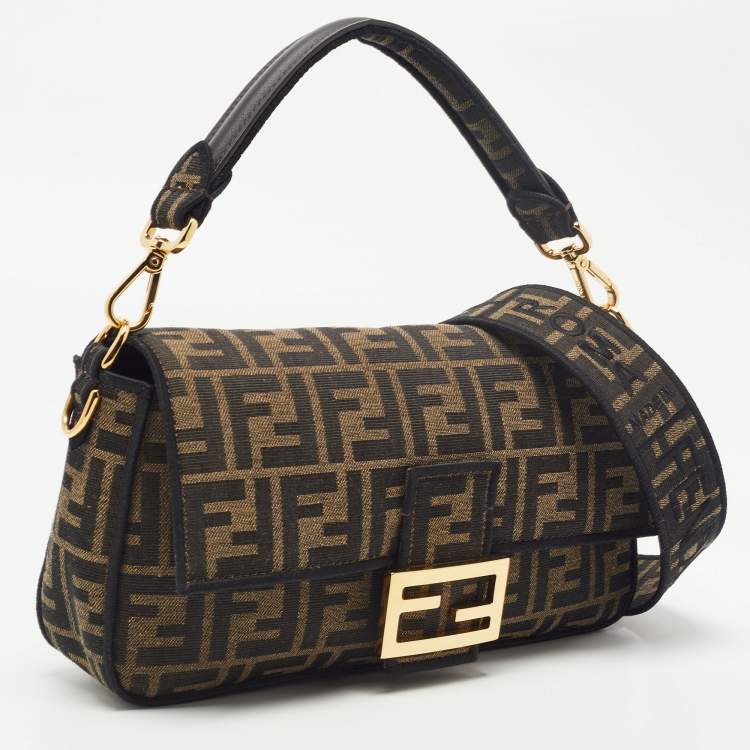 Pre Owned Fendi Tobacco Zucca Canvas Baguette Flap Top Handle Bag