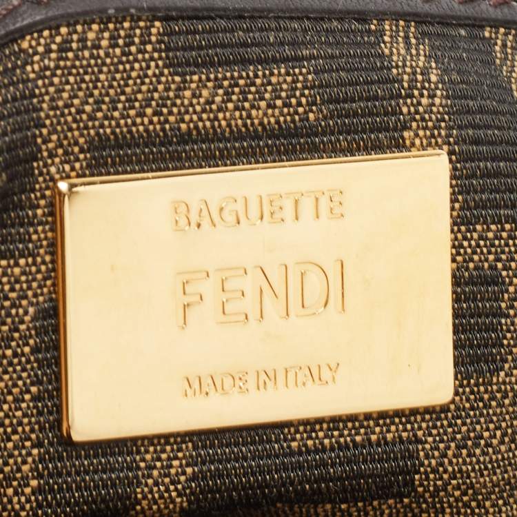 Pre Owned Fendi Tobacco Zucca Canvas Baguette Flap Top Handle Bag