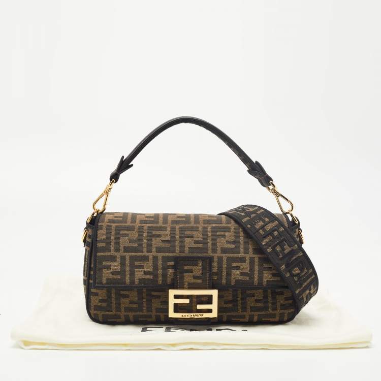 Pre Owned Fendi Tobacco Zucca Canvas Baguette Flap Top Handle Bag