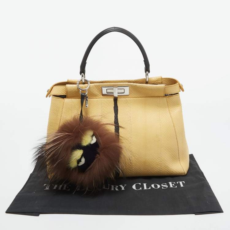 Pre Owned Fendi Yellow/Black Line Python Medium Peekaboo Top Handle Bag
