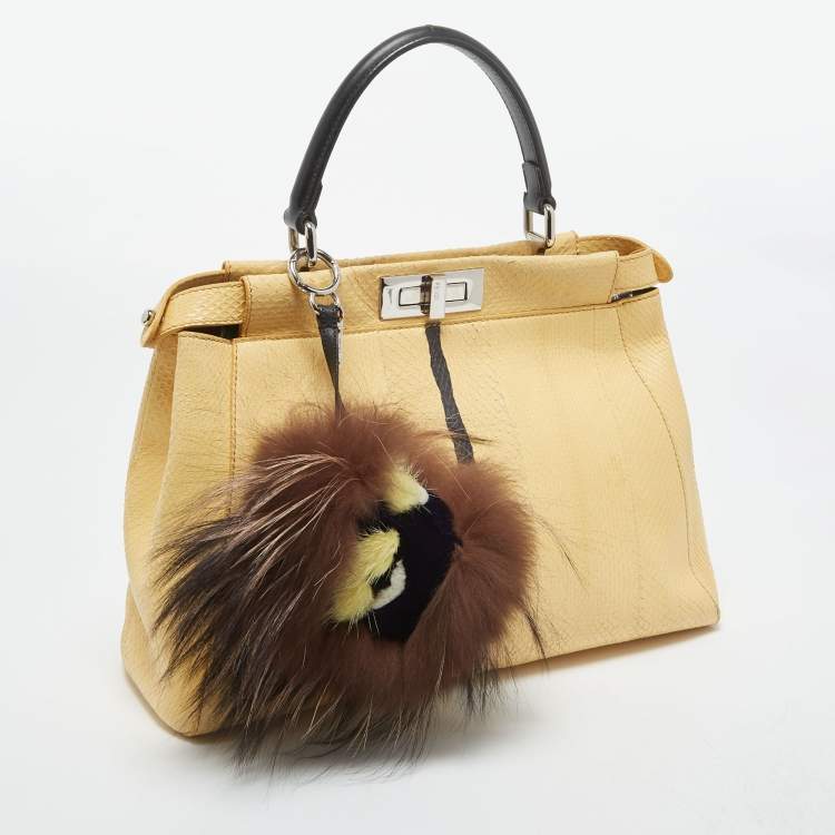 Pre Owned Fendi Yellow/Black Line Python Medium Peekaboo Top Handle Bag