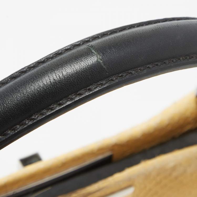 Pre Owned Fendi Yellow/Black Line Python Medium Peekaboo Top Handle Bag