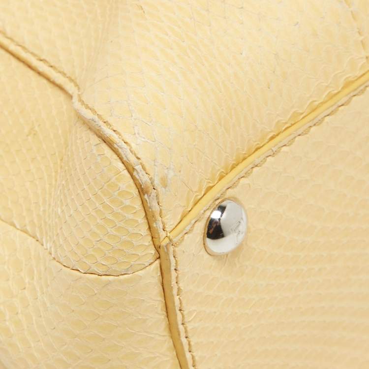 Pre Owned Fendi Yellow/Black Line Python Medium Peekaboo Top Handle Bag