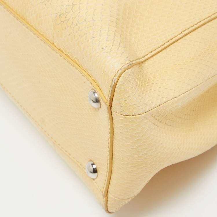 Pre Owned Fendi Yellow/Black Line Python Medium Peekaboo Top Handle Bag