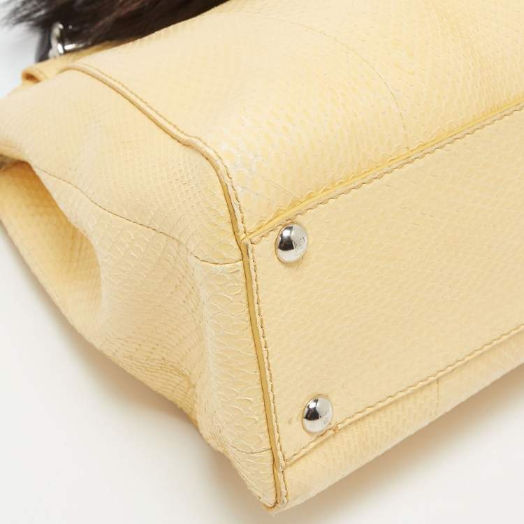 Pre Owned Fendi Yellow/Black Line Python Medium Peekaboo Top Handle Bag
