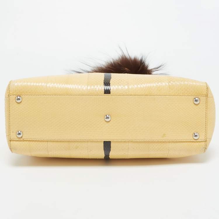 Pre Owned Fendi Yellow/Black Line Python Medium Peekaboo Top Handle Bag