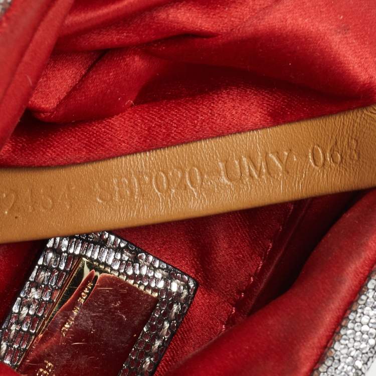 Pre Owned Fendi Red/Silver Pleated Satin Borderline Clutch