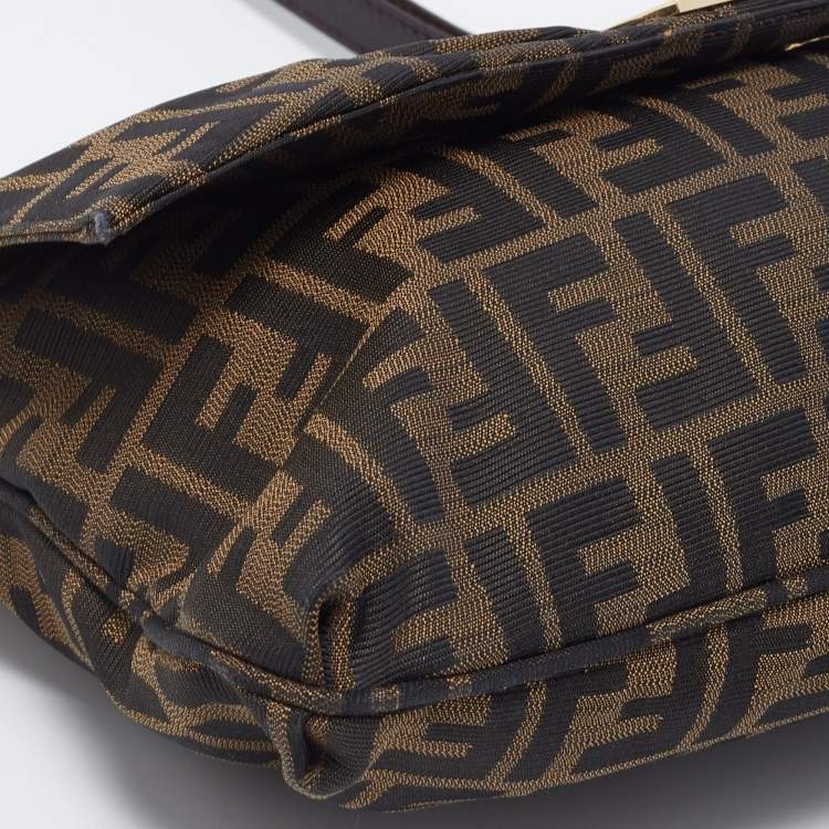 Pre Owned Fendi Tobacco Zucca Canvas and Patent Leather Mia Flap Shoulder Bag