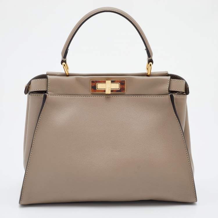 Pre Owned Fendi Beige Leather and Plexiglass Regular Peekaboo Top Handle Bag