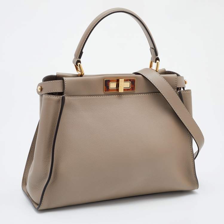 Pre Owned Fendi Beige Leather and Plexiglass Regular Peekaboo Top Handle Bag