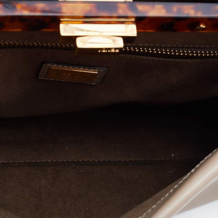 Pre Owned Fendi Beige Leather and Plexiglass Regular Peekaboo Top Handle Bag