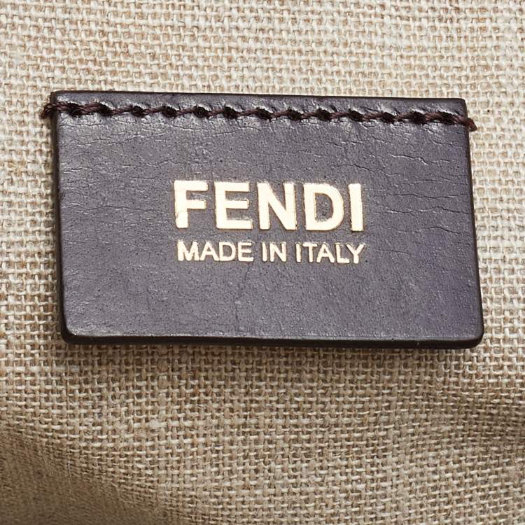 Pre Owned Fendi Tobacco/Red Pequin Striped Canvas and Leather Roll Shopper Tote