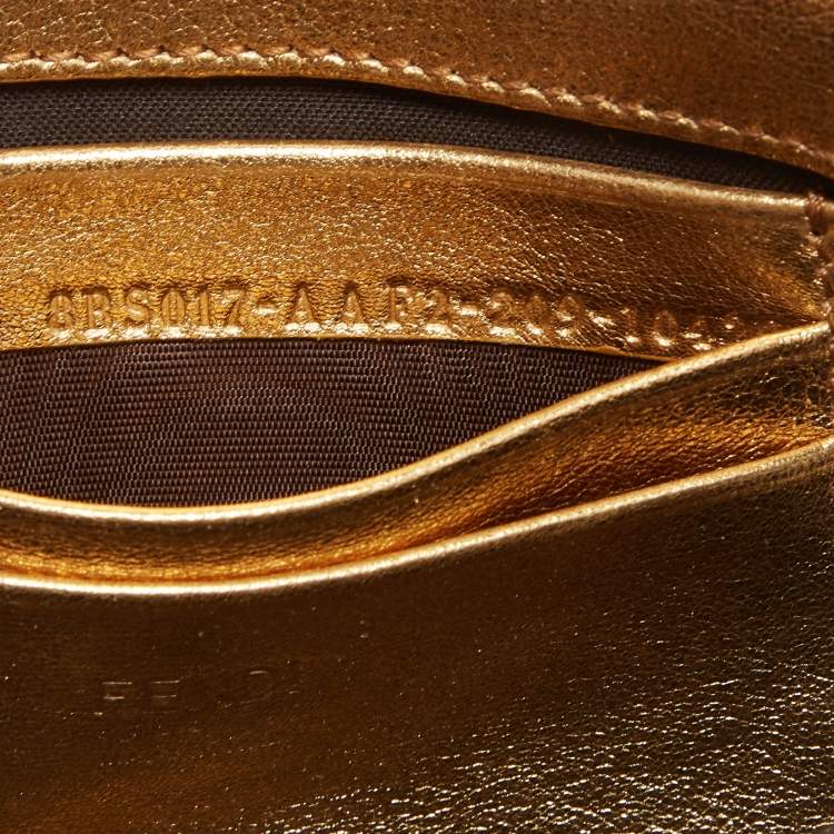 Pre Owned Fendi Gold FF Leather Mini Baguette Bag