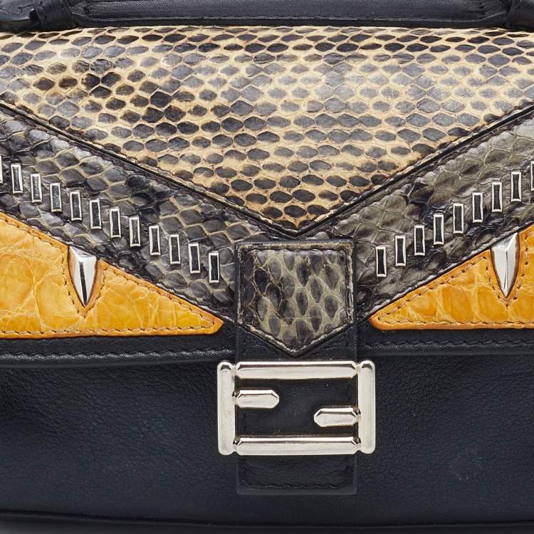 Pre Owned Fendi Multicolor Leather and Watersnake Leather Monster Micro Double Baguette Bag