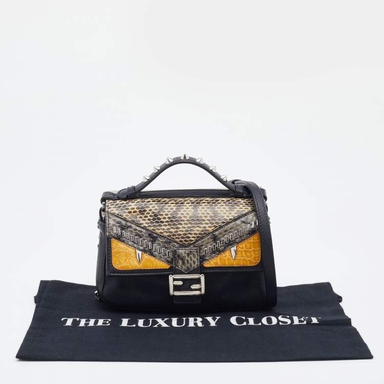 Pre Owned Fendi Multicolor Leather and Watersnake Leather Monster Micro Double Baguette Bag