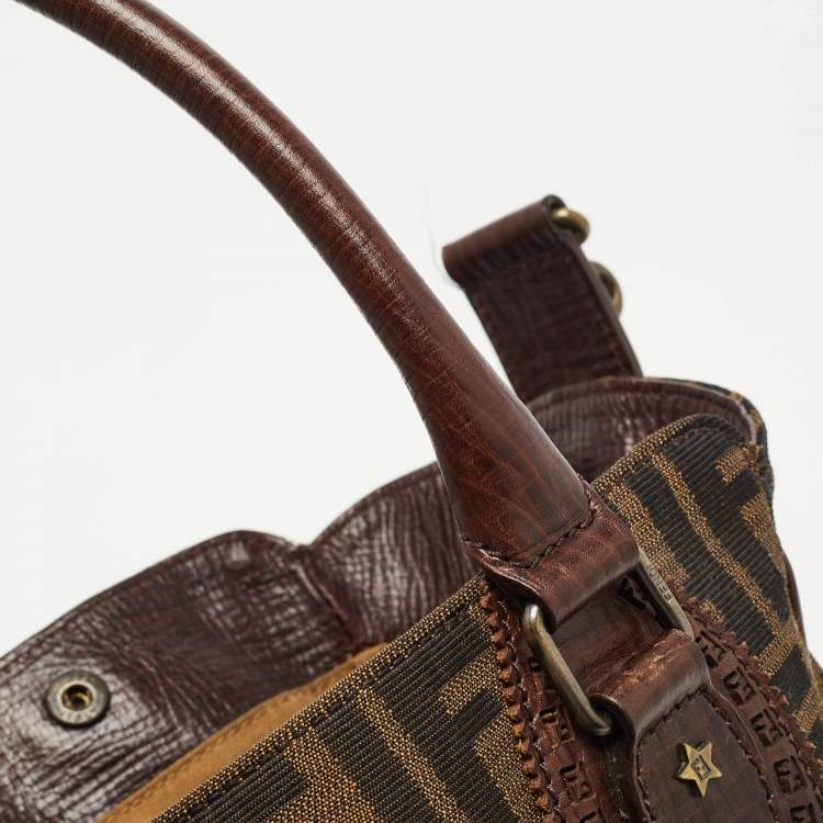 Pre Owned Fendi Tobacco Zucca Canvas and Leather Chef De Jour Bag