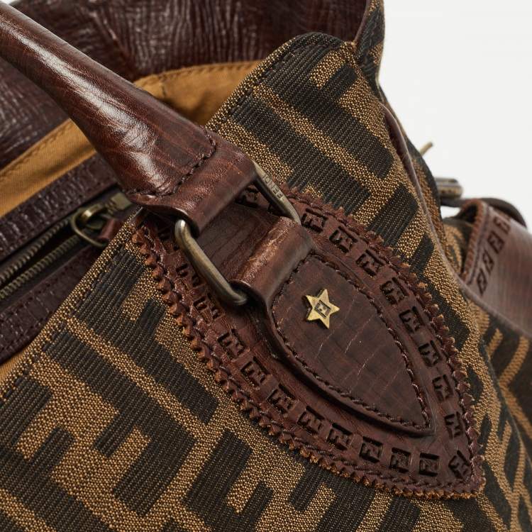 Pre Owned Fendi Tobacco Zucca Canvas and Leather Chef De Jour Bag