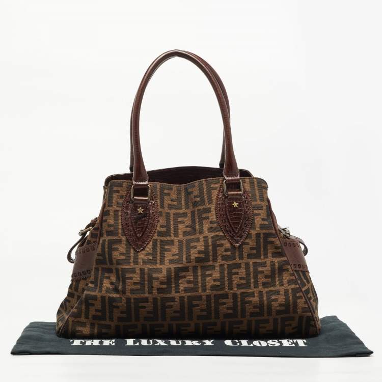Pre Owned Fendi Tobacco Zucca Canvas and Leather Chef De Jour Bag