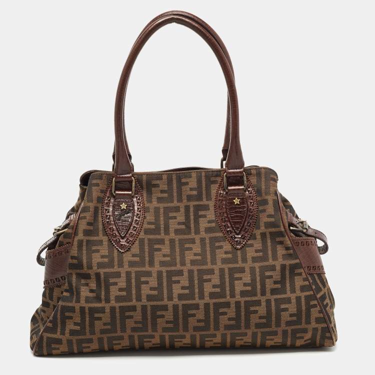 Pre Owned Fendi Tobacco Zucca Canvas and Leather Chef De Jour Bag